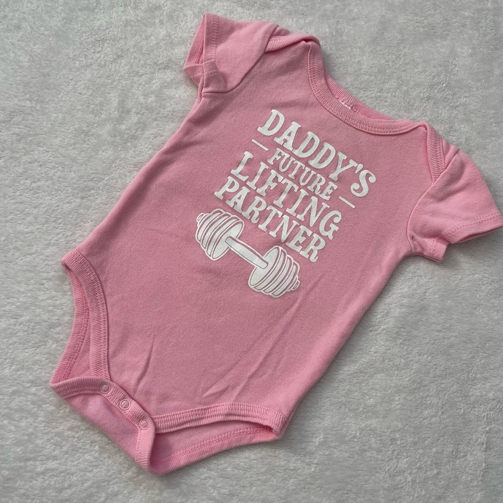 “Daddy’s Future Lifting Partner” Baby Pink Baby Girls 6 Months Bodysuit